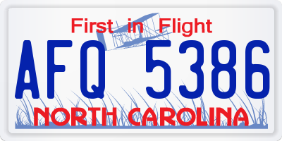 NC license plate AFQ5386