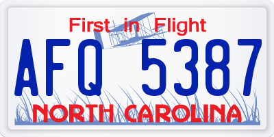 NC license plate AFQ5387