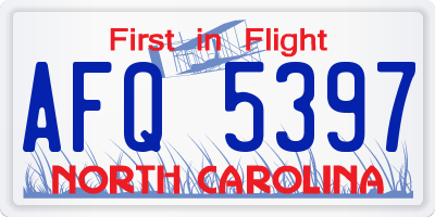NC license plate AFQ5397