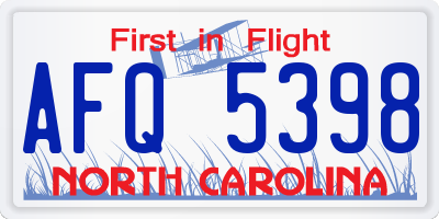 NC license plate AFQ5398