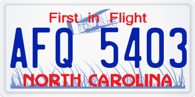NC license plate AFQ5403