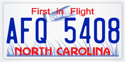 NC license plate AFQ5408