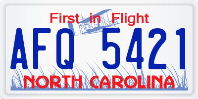 NC license plate AFQ5421