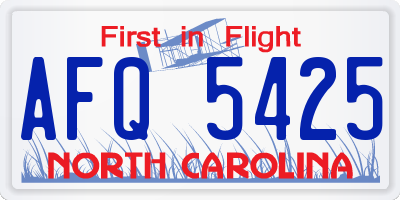NC license plate AFQ5425