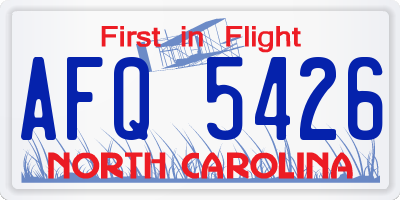 NC license plate AFQ5426