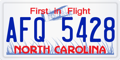 NC license plate AFQ5428
