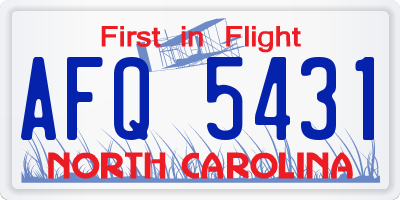 NC license plate AFQ5431