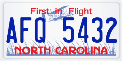 NC license plate AFQ5432