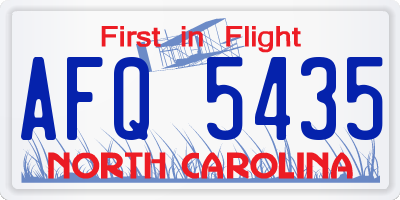 NC license plate AFQ5435