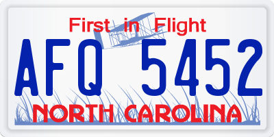 NC license plate AFQ5452