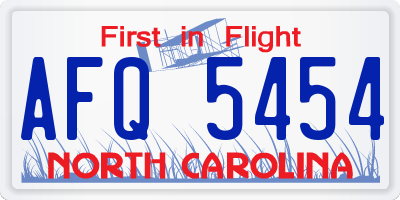 NC license plate AFQ5454