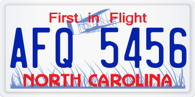 NC license plate AFQ5456