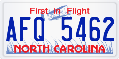 NC license plate AFQ5462
