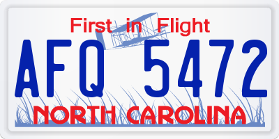 NC license plate AFQ5472
