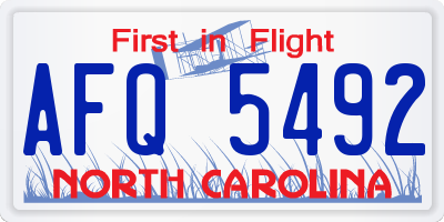 NC license plate AFQ5492