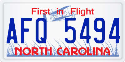 NC license plate AFQ5494