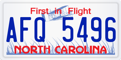 NC license plate AFQ5496