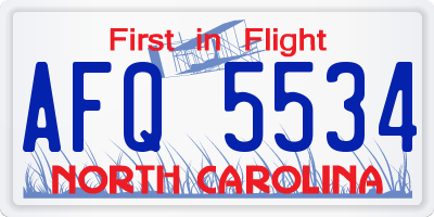 NC license plate AFQ5534