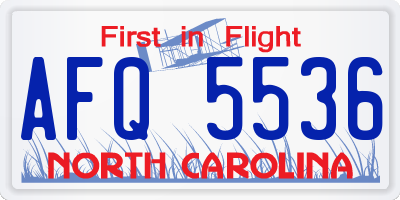 NC license plate AFQ5536