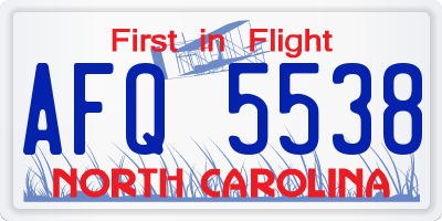 NC license plate AFQ5538