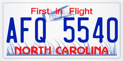 NC license plate AFQ5540