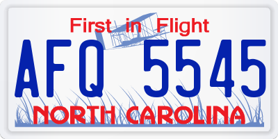 NC license plate AFQ5545