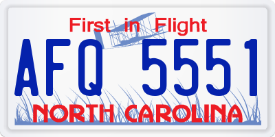 NC license plate AFQ5551