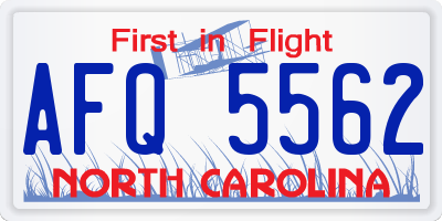 NC license plate AFQ5562
