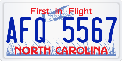 NC license plate AFQ5567