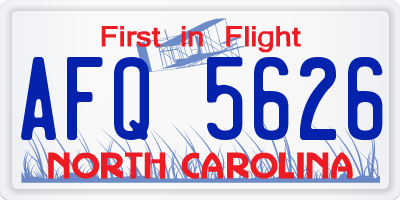 NC license plate AFQ5626