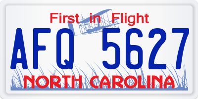 NC license plate AFQ5627