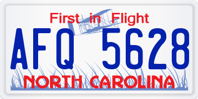 NC license plate AFQ5628