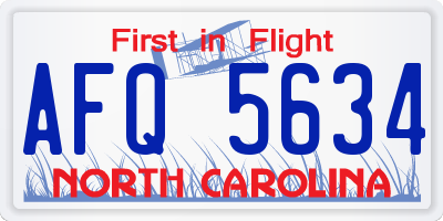 NC license plate AFQ5634
