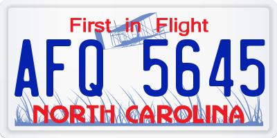 NC license plate AFQ5645