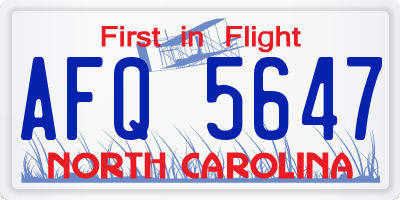 NC license plate AFQ5647