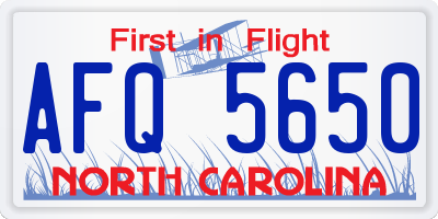 NC license plate AFQ5650