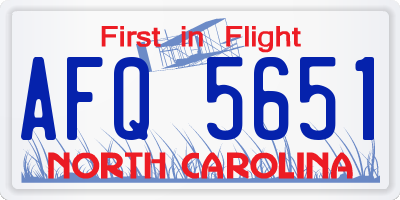 NC license plate AFQ5651