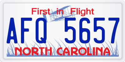 NC license plate AFQ5657