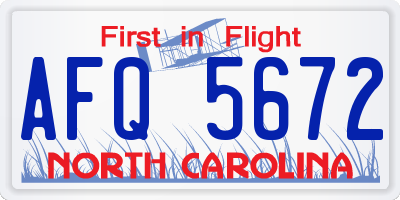 NC license plate AFQ5672