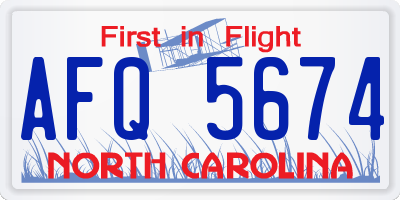 NC license plate AFQ5674