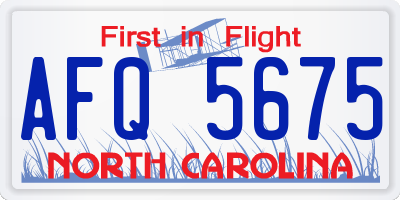 NC license plate AFQ5675
