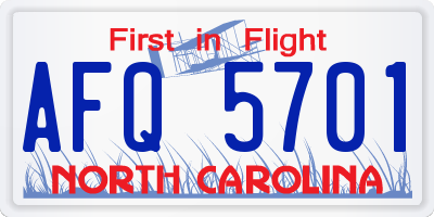 NC license plate AFQ5701