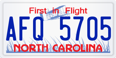NC license plate AFQ5705