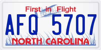 NC license plate AFQ5707