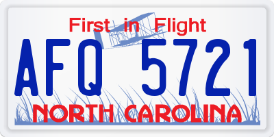 NC license plate AFQ5721