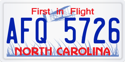 NC license plate AFQ5726
