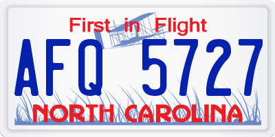 NC license plate AFQ5727