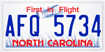 NC license plate AFQ5734