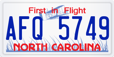 NC license plate AFQ5749