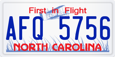 NC license plate AFQ5756